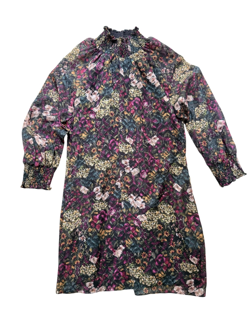 Amanda Uprichard Floral Smocked Mock Neck Mini Dress Size Small